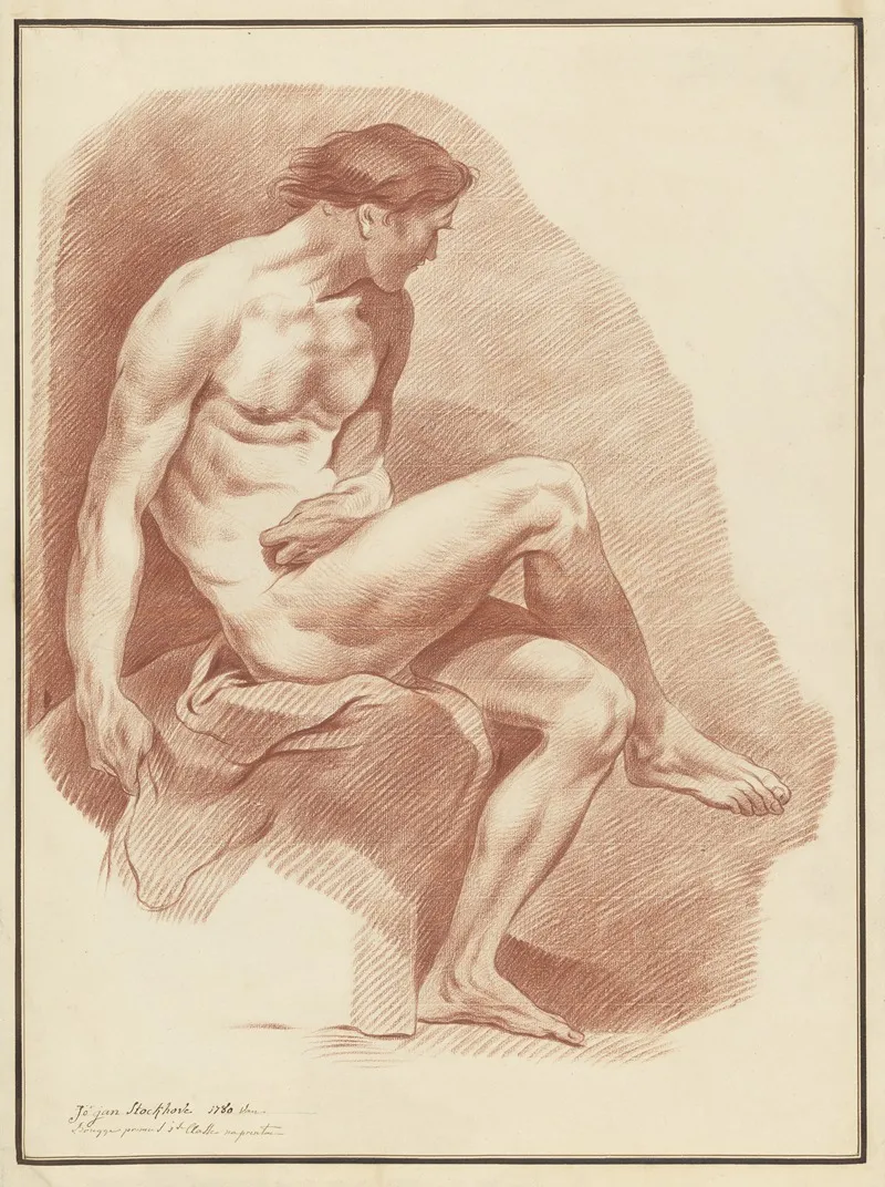 Seated Male Nude 26 by Joannes Stockhove  - Canvas Print