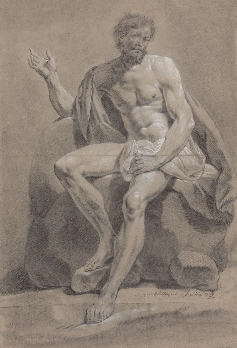Seated Male Nude 28 by Joseph Benoît Suvée - Canvas Print
