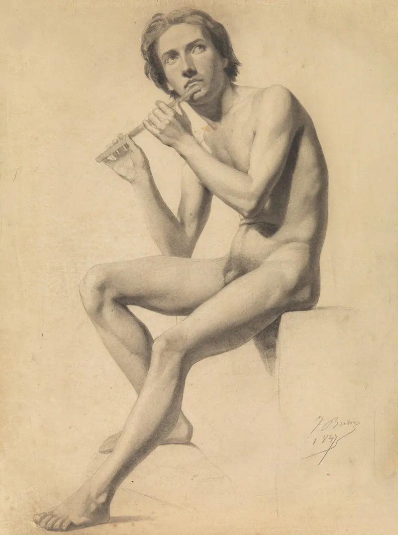 Seated Male Nude 31 by Jules Breton - Canvas Print