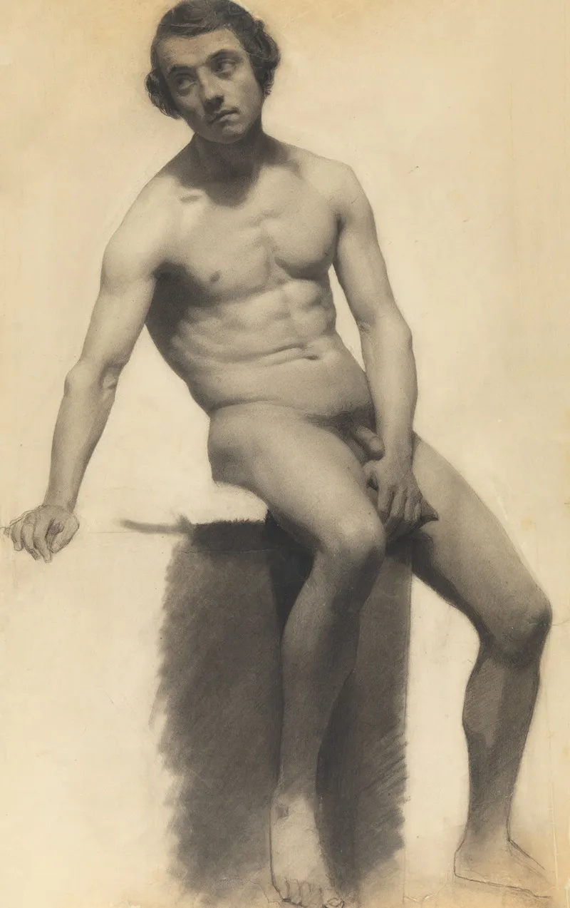 Seated Male Nude 32 by Jules Breton - Canvas Print