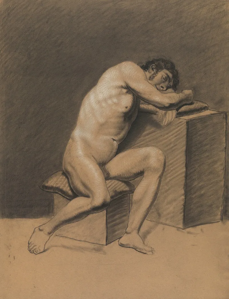 Seated Male Nude Leaning On A Block