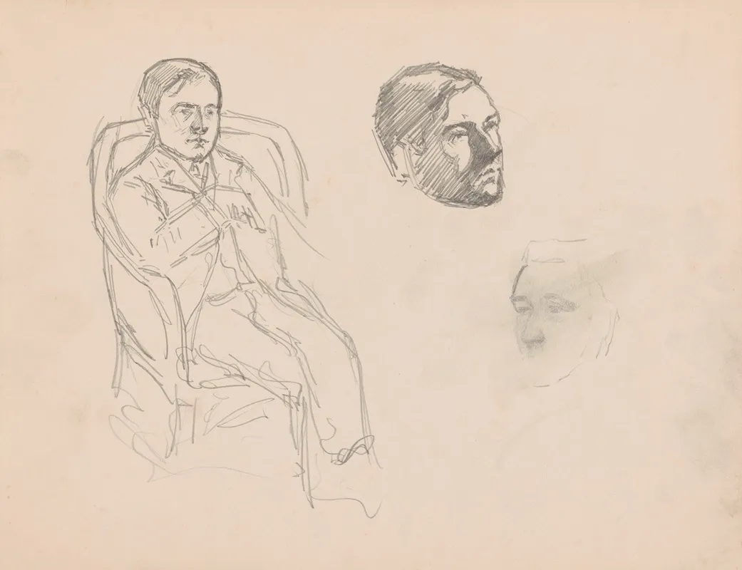 Seated Man And Two Heads by Jules Schmalzigaug - Canvas Print