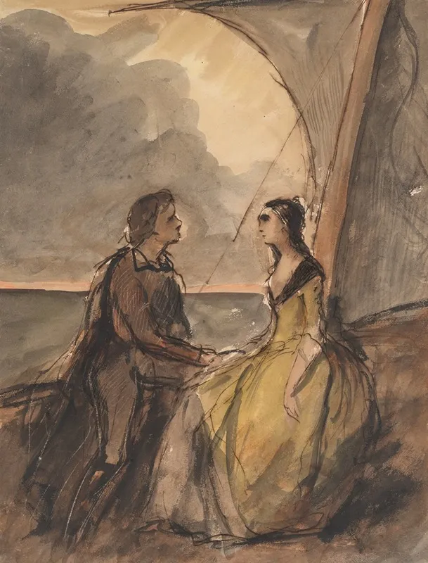 Seated Man And Woman by Celestin Nanteuil - Canvas Print