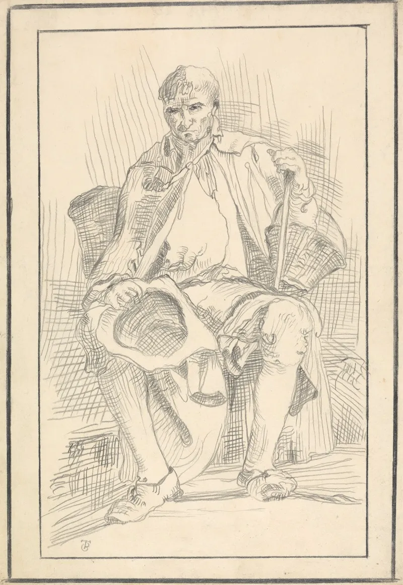 Seated Man With Hat And Basket