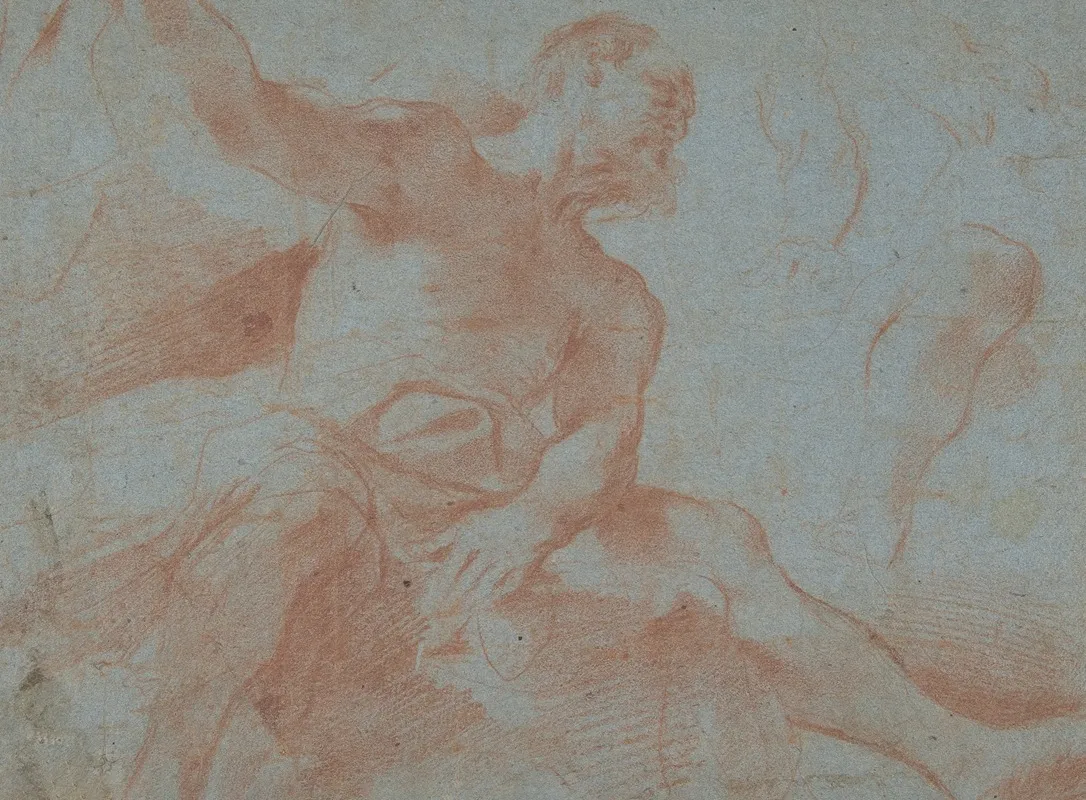 Seated Old Man With Right Arm Upraised Tithonus