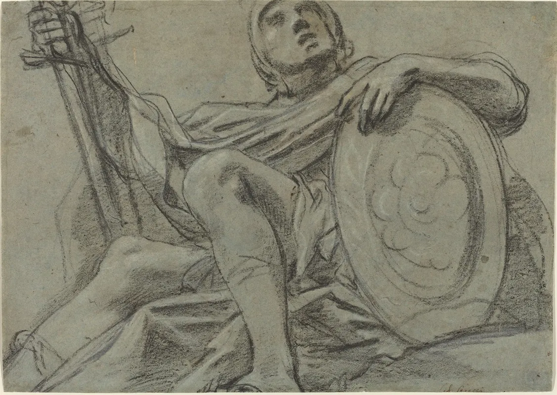 Seated Warrior Holding A Sword And Shield Recto