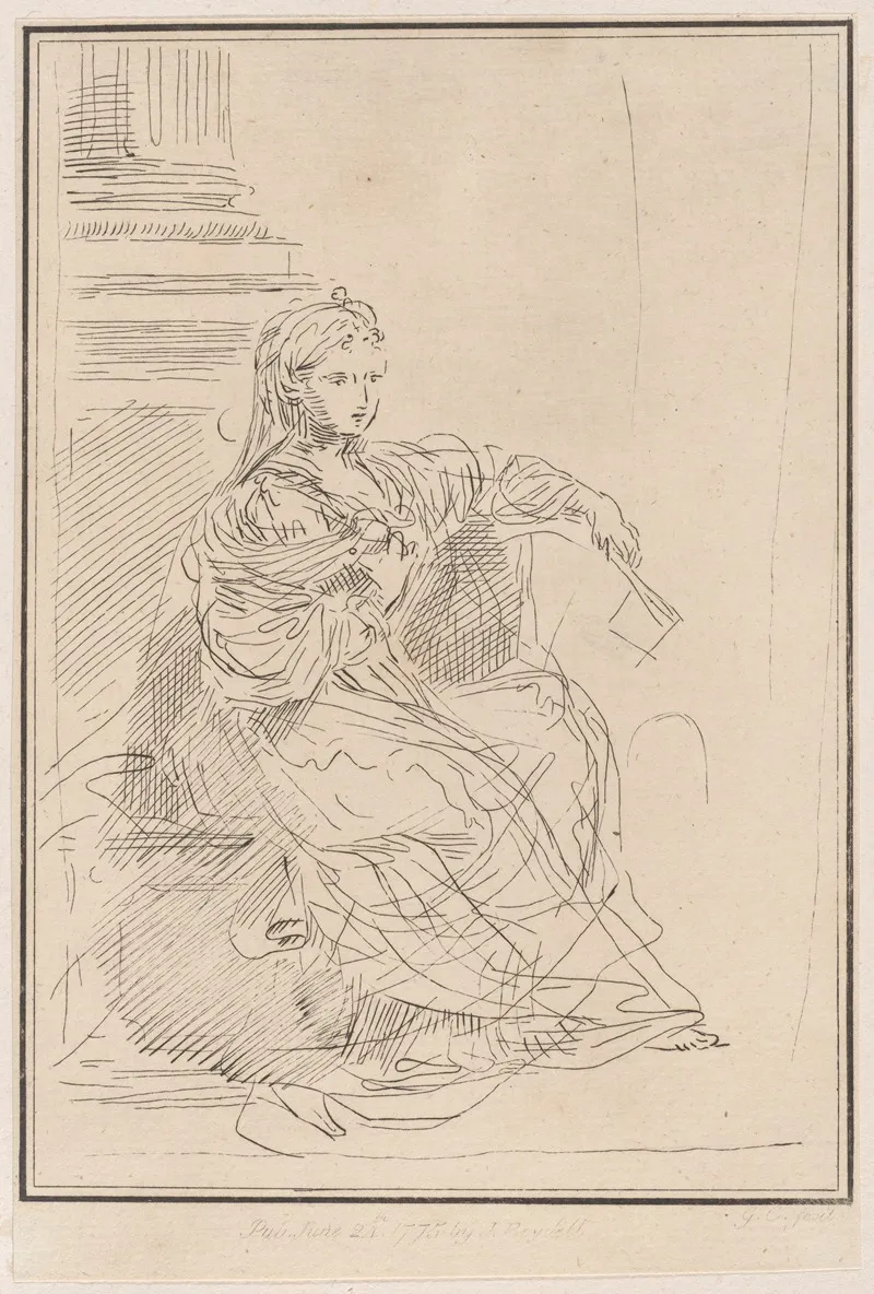 Seated Woman Holding A Fan 3 by Giuseppe Canale - Canvas Print