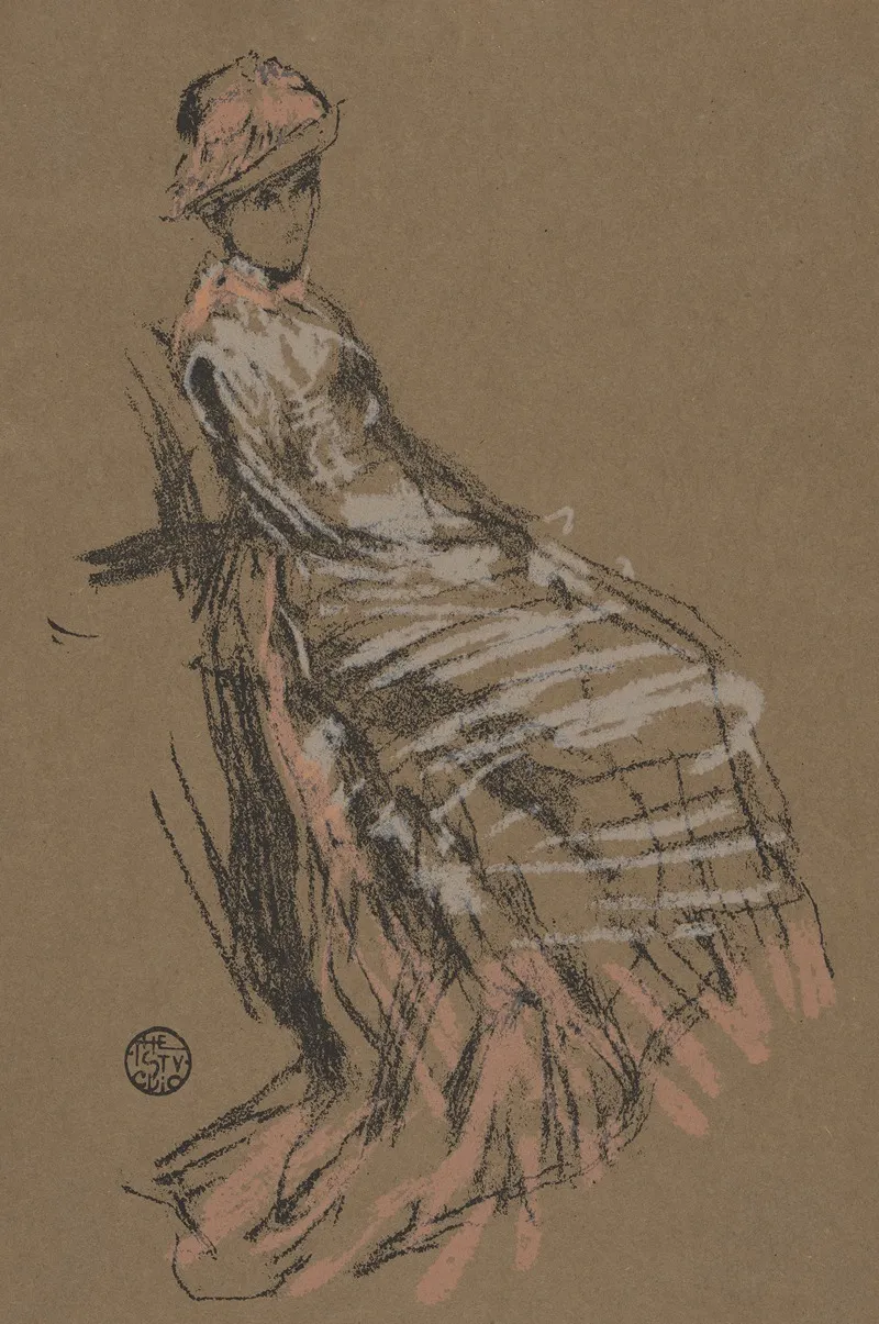 Seated Woman In Pink And White Wearing Hat