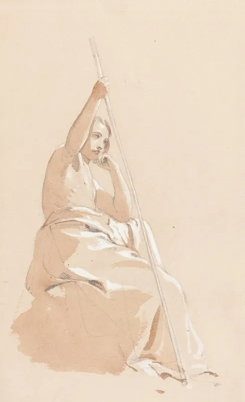 Seated Youth With A Staff by William Etty - Canvas Print