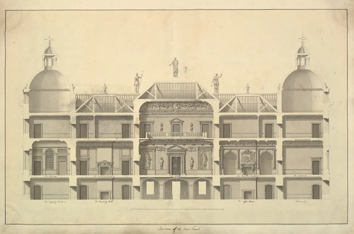 Section Of The East Front Houghton Hall Norfolk by Isaac Ware - Canvas Print
