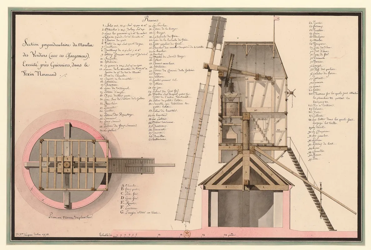 Section Perpendiculaire Du Moulin Des Verdiers Avec Des Changemens Execute Pres Guiseniers Dans La Vexin Normand Plan Au Niveau Du Plancher