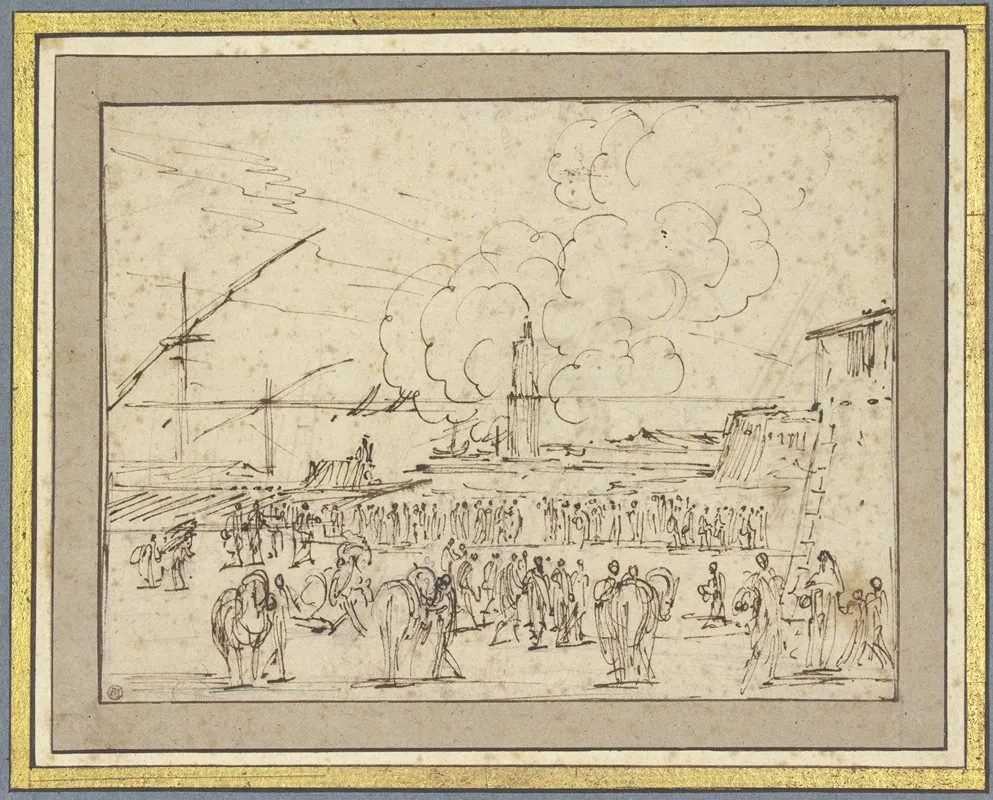 Seehafen Mit Einer Galeere Viele Figuren Am Ufer by Stefano Della Bella - Canvas Print