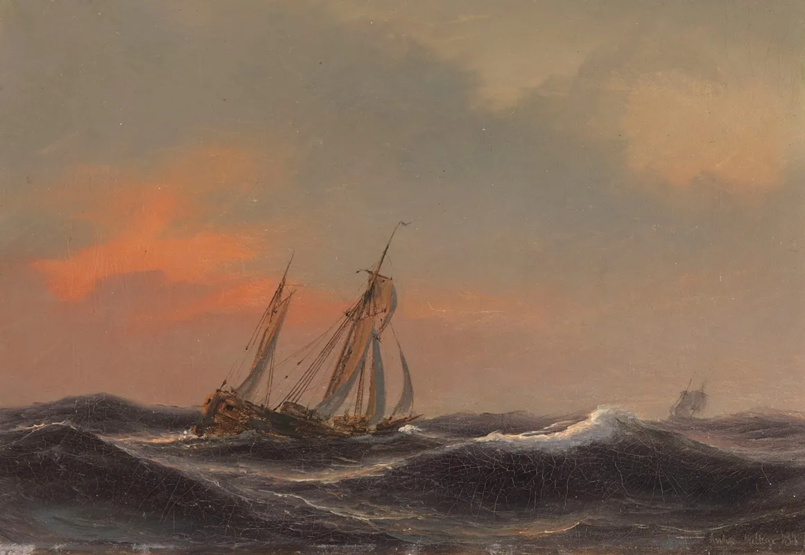 Segelschiff Auf Schwerer See by Anton Melbye - Canvas Print