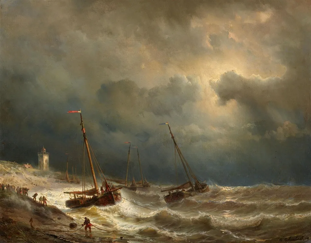 Segelschiffe An Einer Sturmischen Kuste by Andreas Achenbach - Canvas Print