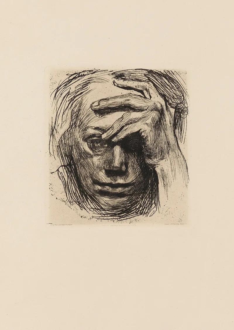 Selbstbildnis Mit Der Hand An Der Stirn by Käthe Kollwitz - Canvas Print