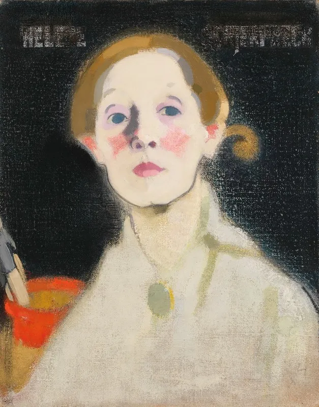Self Portrait Black Background by Helene Schjerfbeck - Canvas Print
