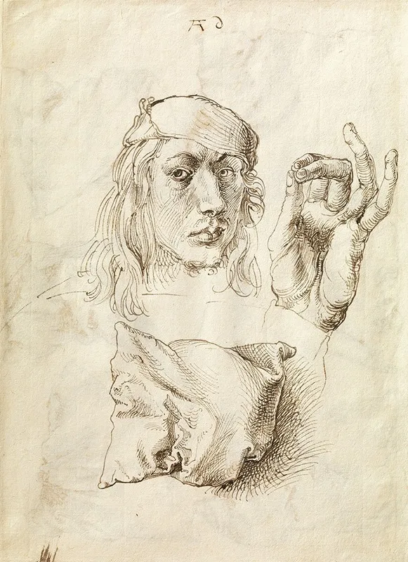 Self Portrait Study Of A Hand And A Pillow