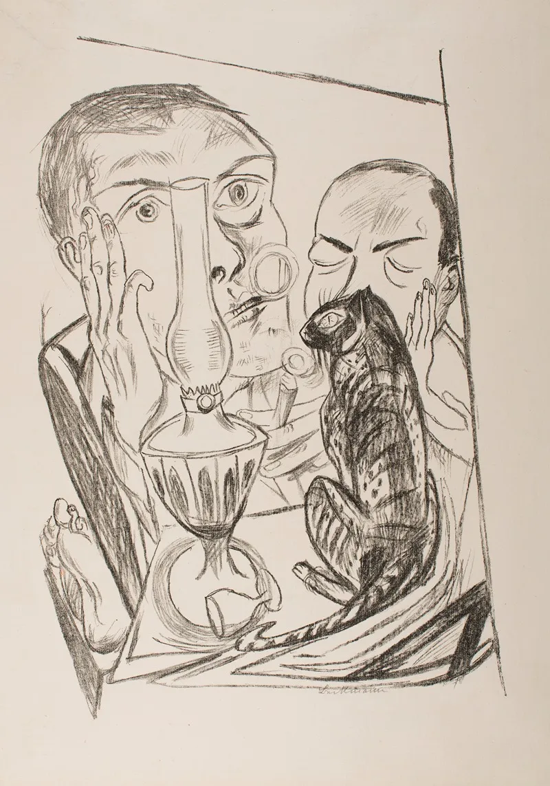 Self Portrait With Cat And Lamp