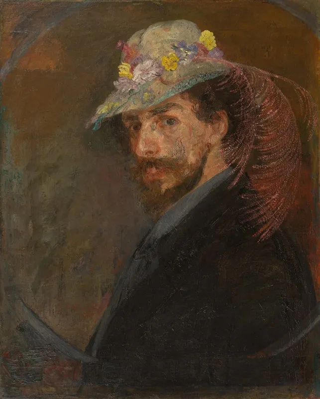 Self Portrait With Flowered Hat by James Ensor - Canvas Print