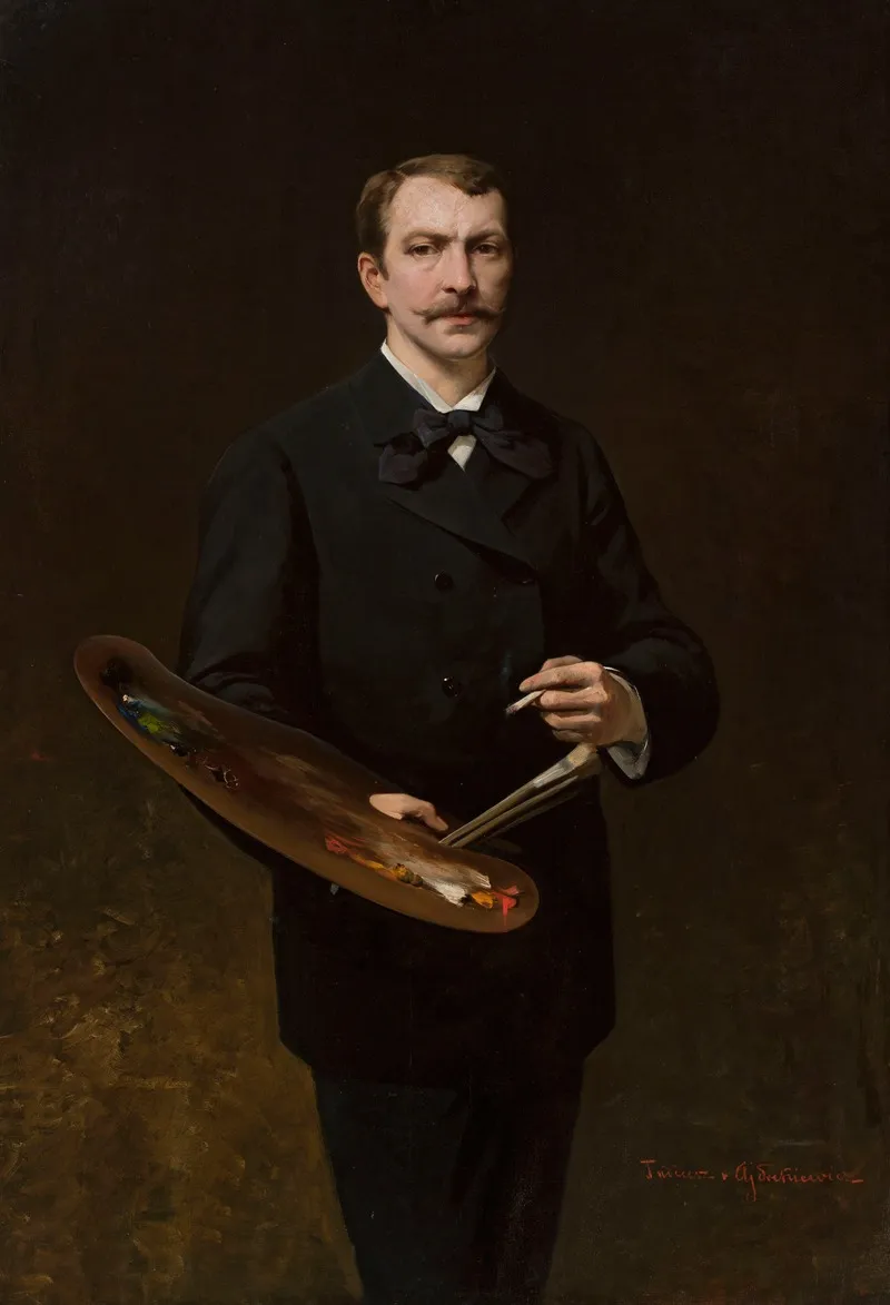 Self Portrait With Palette 5 by Tadeusz Ajdukiewicz - Canvas Print