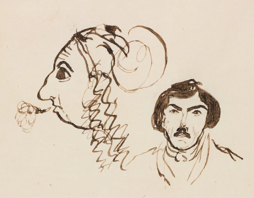 Self Portrait With Portrait Of Delacroix by George Sand - Canvas Print