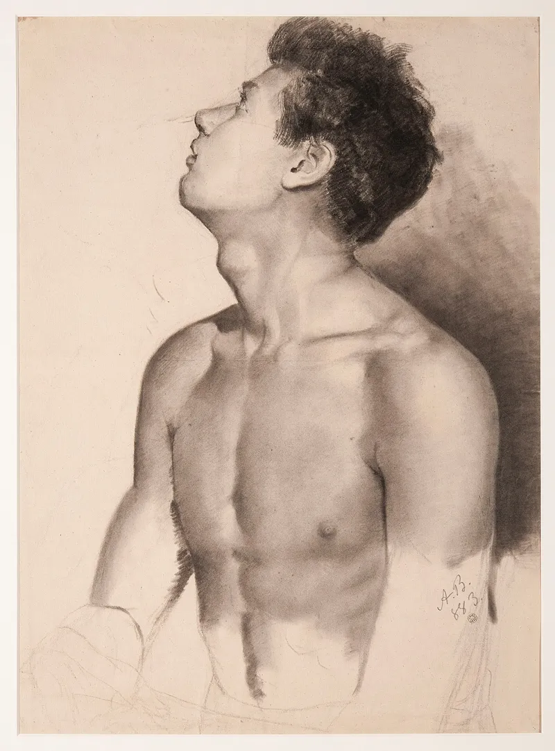 Semi Nude Male Academic Study by Anna Bilińska-Bohdanowicz - Canvas Print