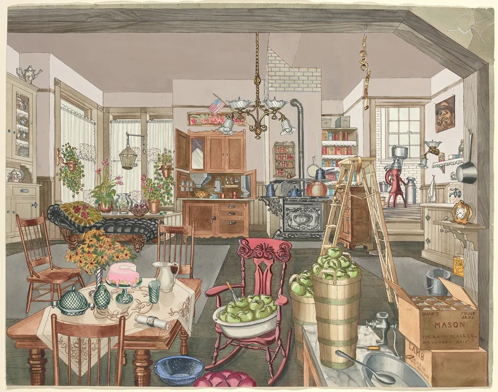 Semi Rural Kitchen And Dining Room 1910 by Perkins Harnly - Canvas Print