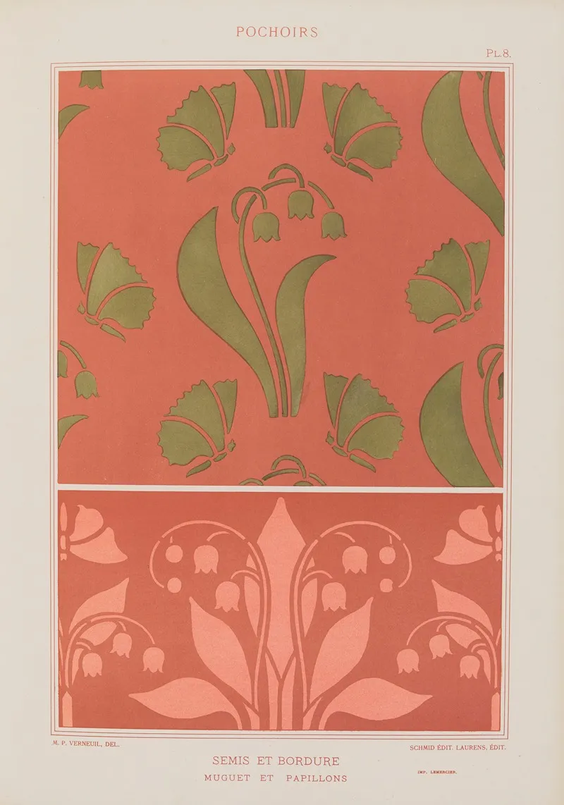 Semis Et Bordure Muguet Et Papillons by Maurice Pillard Verneuil - Canvas Print