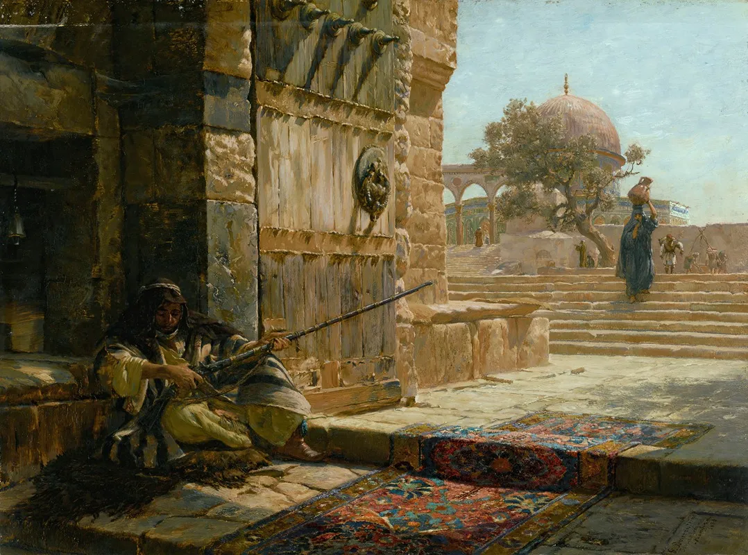Sentinel At The Entrance To The Temple Mount Jerusalem by Gustav Bauernfeind - Canvas Print
