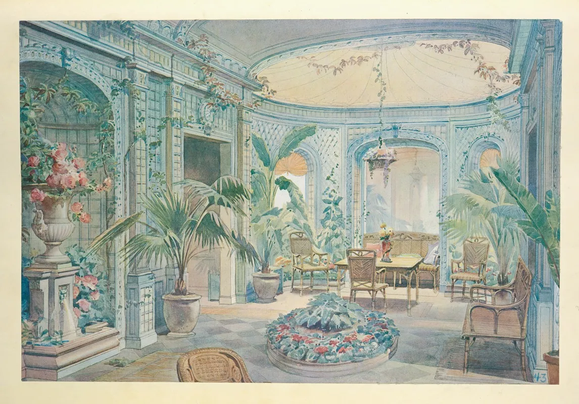 Serre En Treillage Blue Vert Clair Louis Xvi by Georges Rémon - Canvas Print