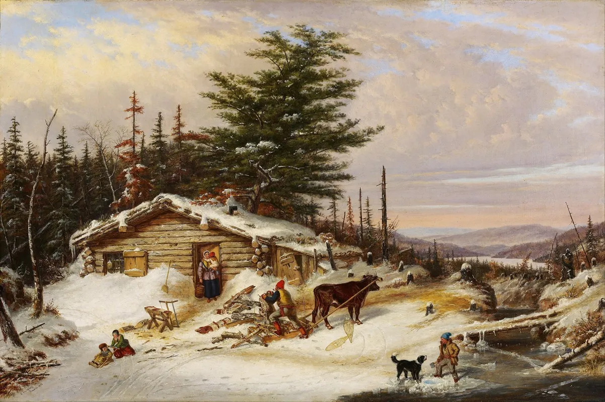 Settlers Log House by Cornelius David Krieghoff - Canvas Print