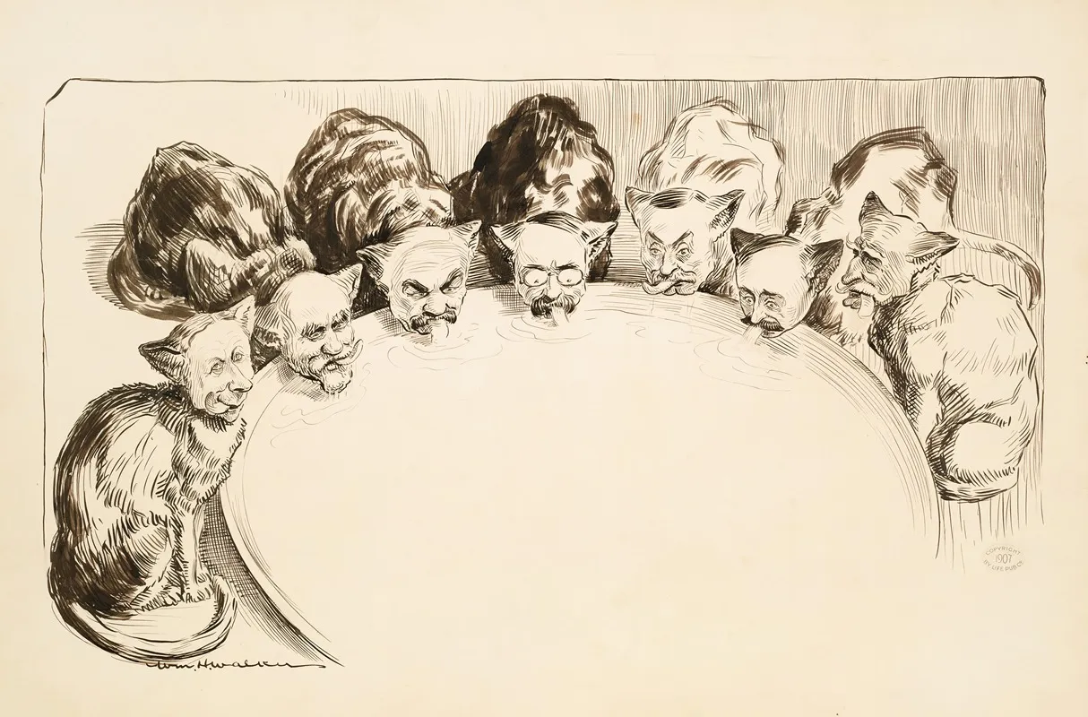 Several Men Depicted As Cats With Theodore Roosevelt At The Center Lap At A Giant Bowl Of Milk