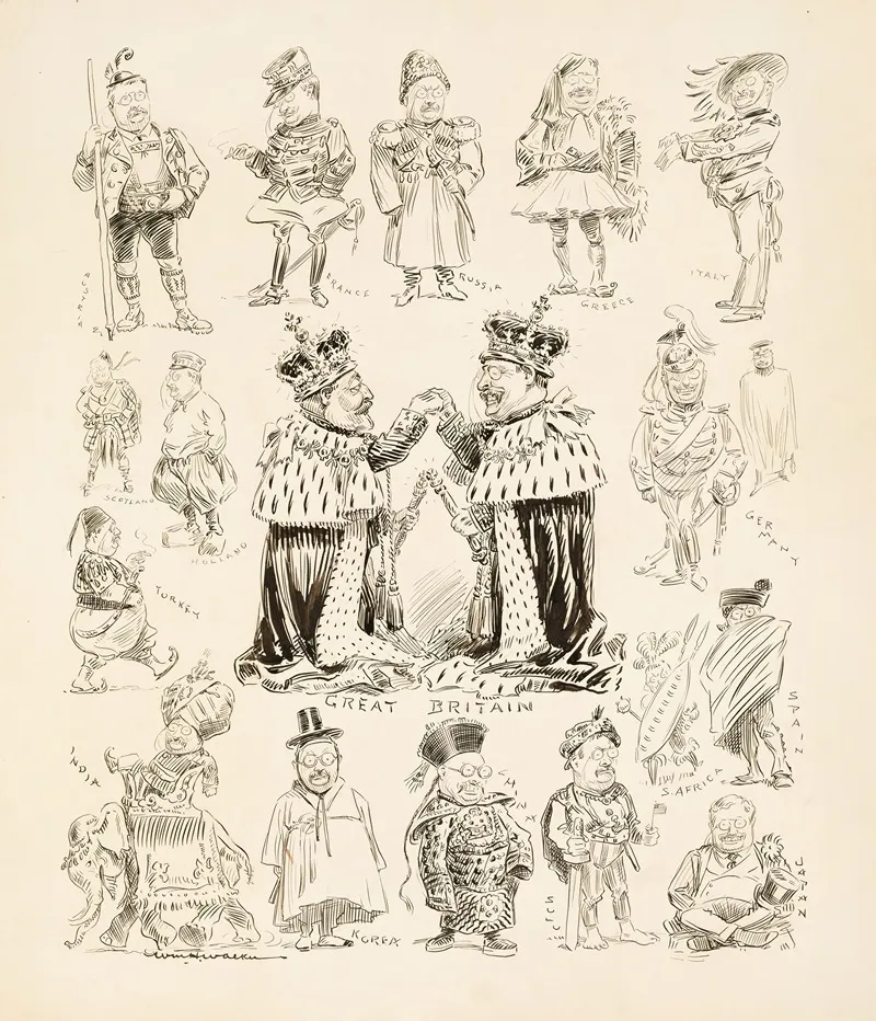 Several Portraits Of Theodore Roosevelt Dressed In The Manner Of Different Countries