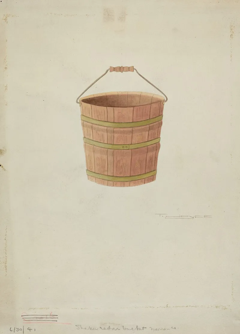 Shaker Cedar Bucket by T. Joyce - Canvas Print
