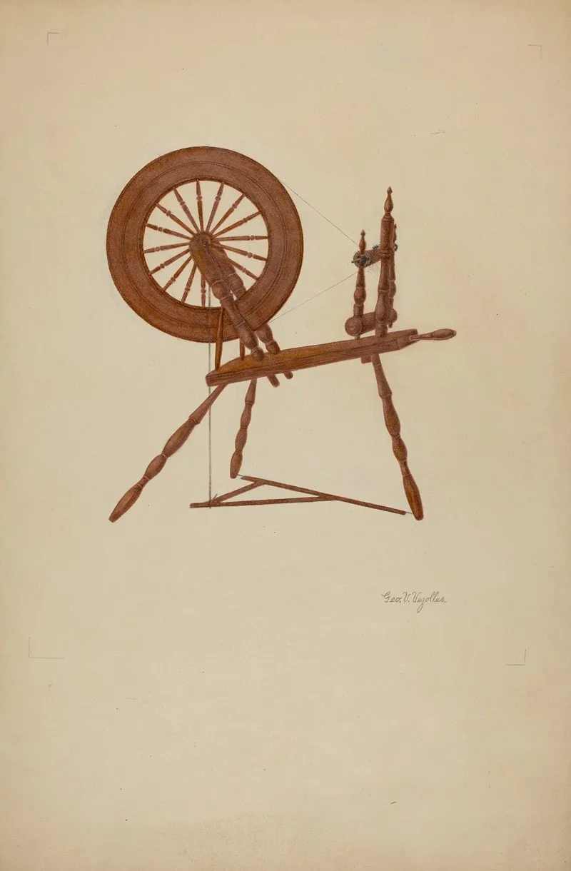 Shaker Spinning Wheel Flax by George V. Vezolles - Canvas Print