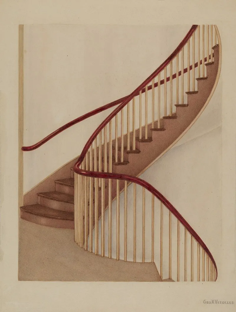 Shaker Spiral Staircase by George V. Vezolles - Canvas Print