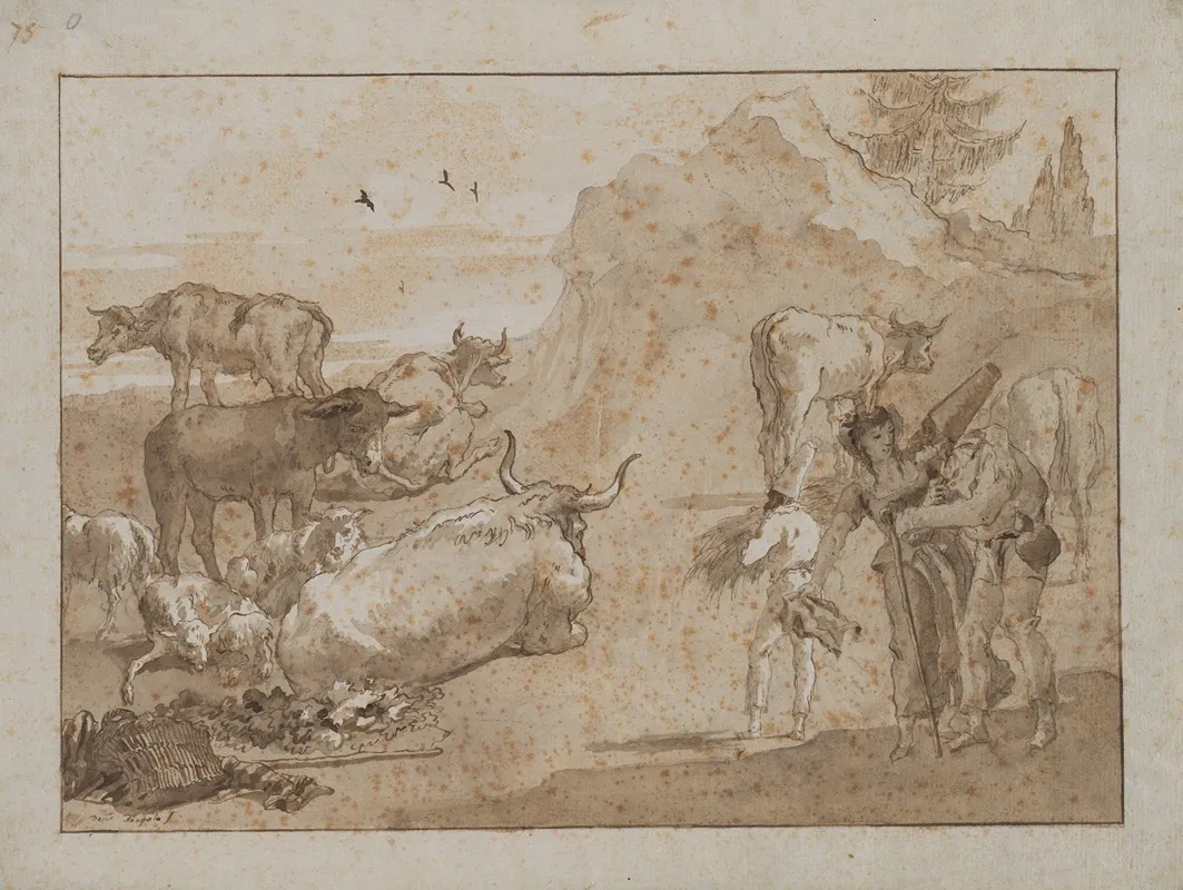 Sheep And Cows 2 by Giovanni Domenico Tiepolo - Canvas Print