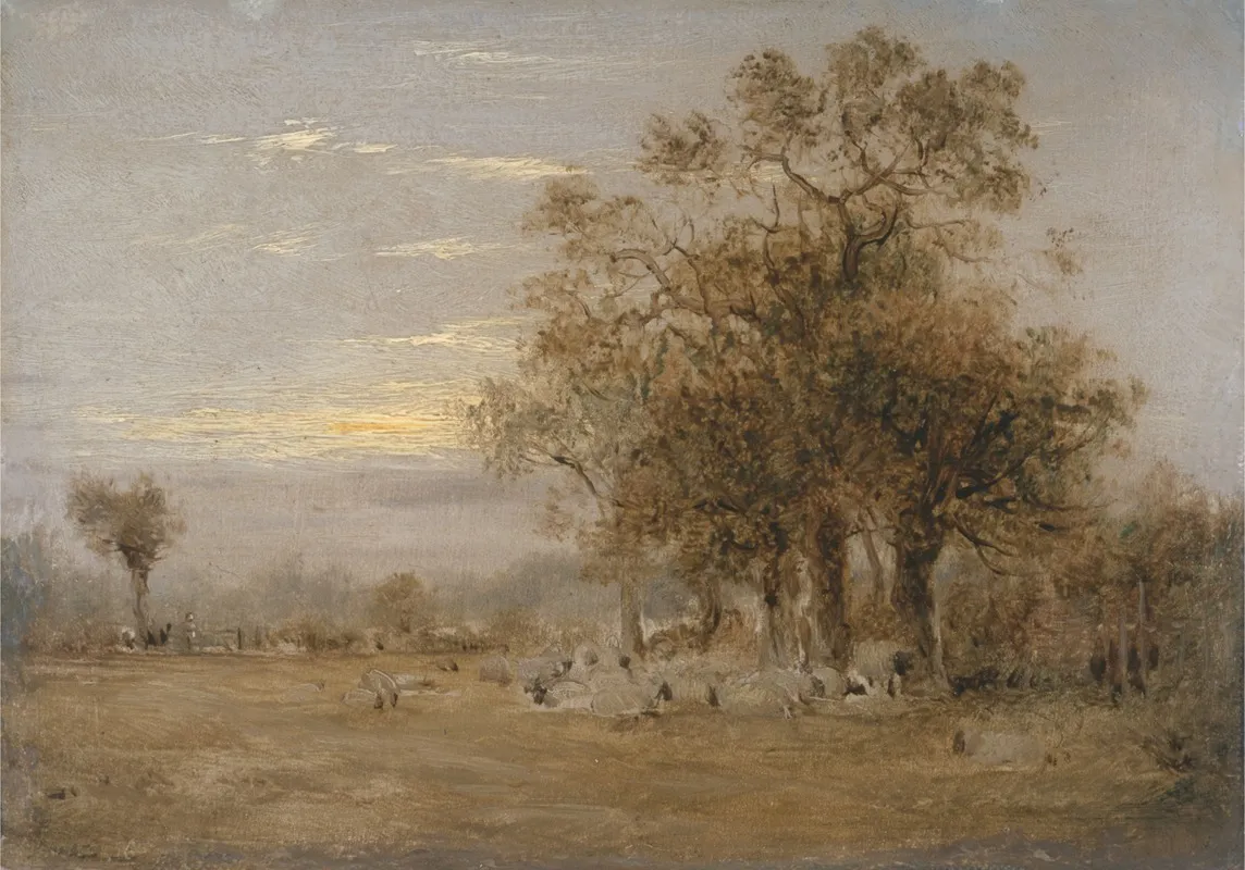 Sheep Grazing by John Linnell - Canvas Print