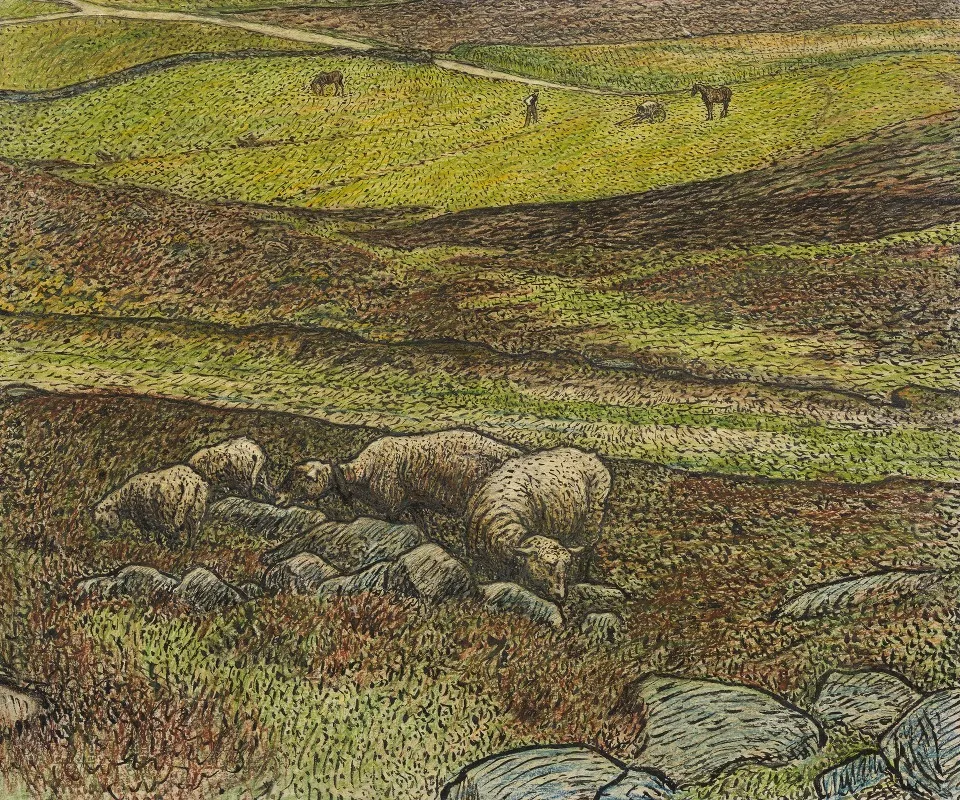 Sheep In A Dell by Nils Kreuger - Canvas Print