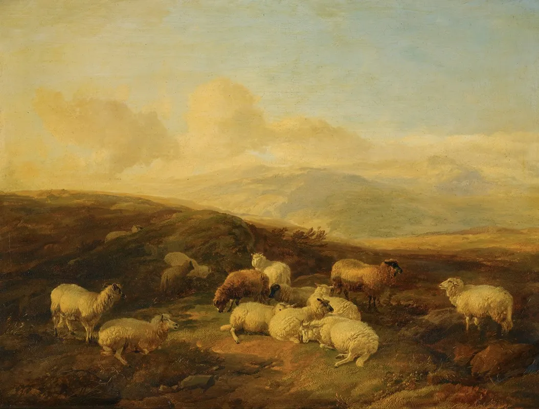Sheep In A Moorland Landscape by Thomas Sidney Cooper - Canvas Print