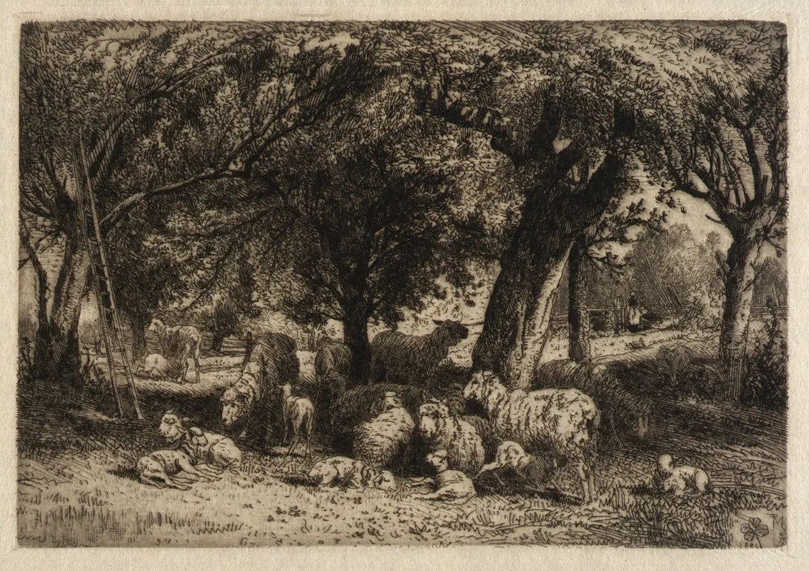 Sheep In An Orchard