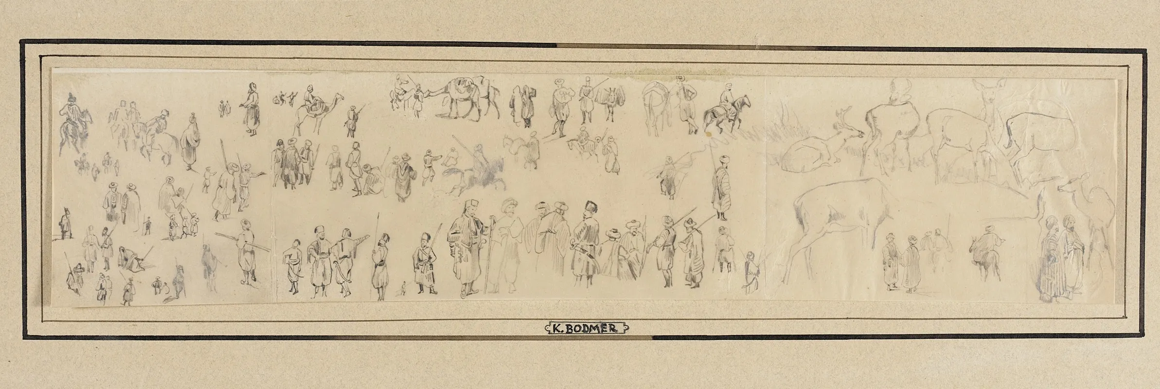 Sheet Of Figure And Animal Studies by Karl Bodmer - Canvas Print