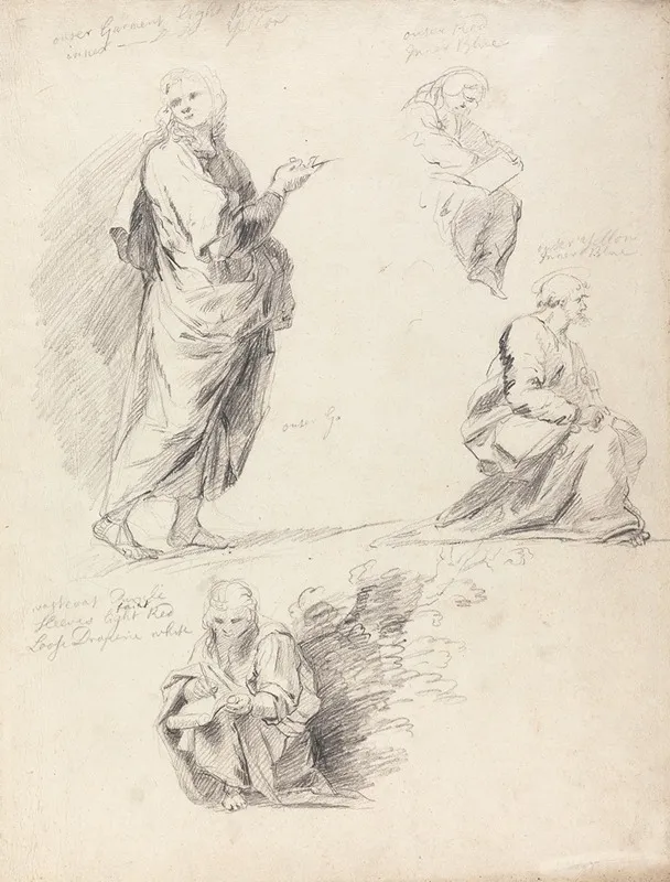 Sheet Of Figure Studies From Raphaels Disputation With Separate Sheet Bearing Inscription