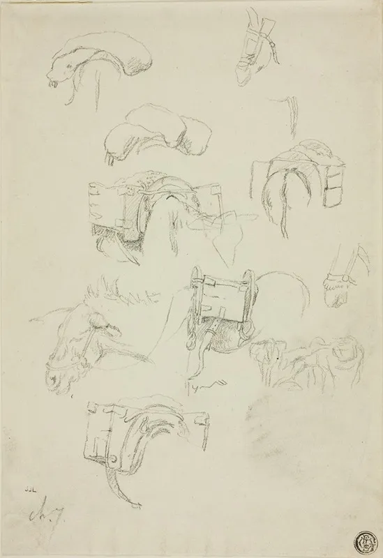 Sheet Of Sketches Details Of A Donkey And Accoutrements