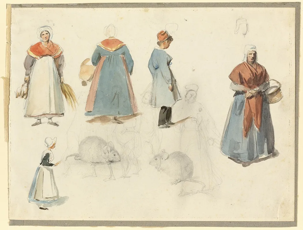 Sheet Of Sketches Men Women And Mice