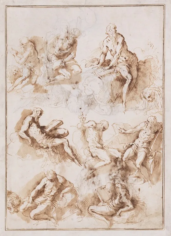 Sheet Of Studies Of St Jerome by Jacopo Palma Il Vecchio - Canvas Print