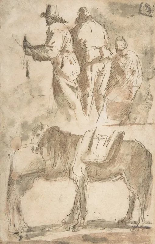 Sheet Of Studies Three Figures Above Studies Of Horses Below by Domenico Gargiulo - Canvas Print