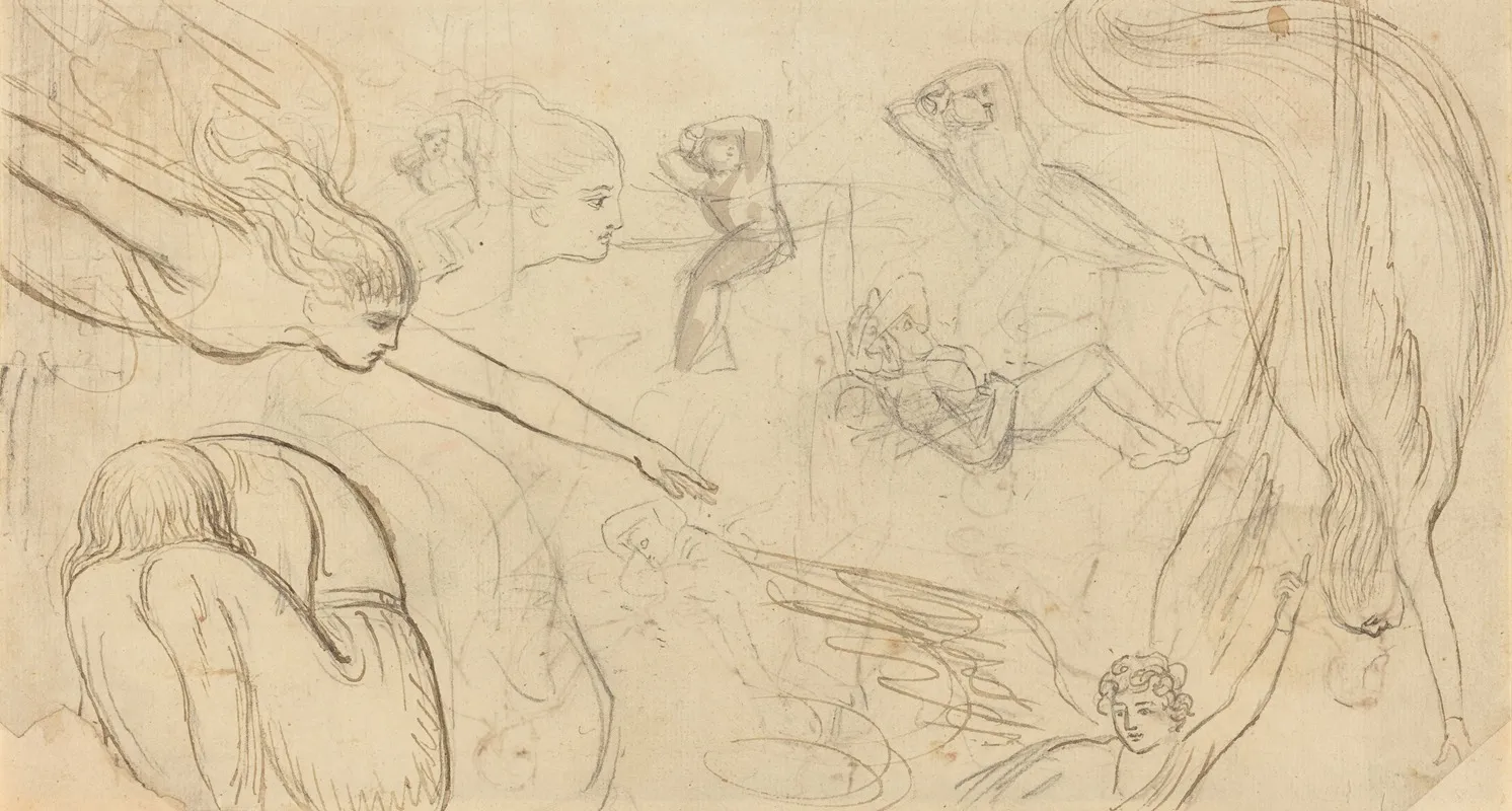Sheet Of Studies With Angels And Cowering Figures Illustration For Macklins Bible