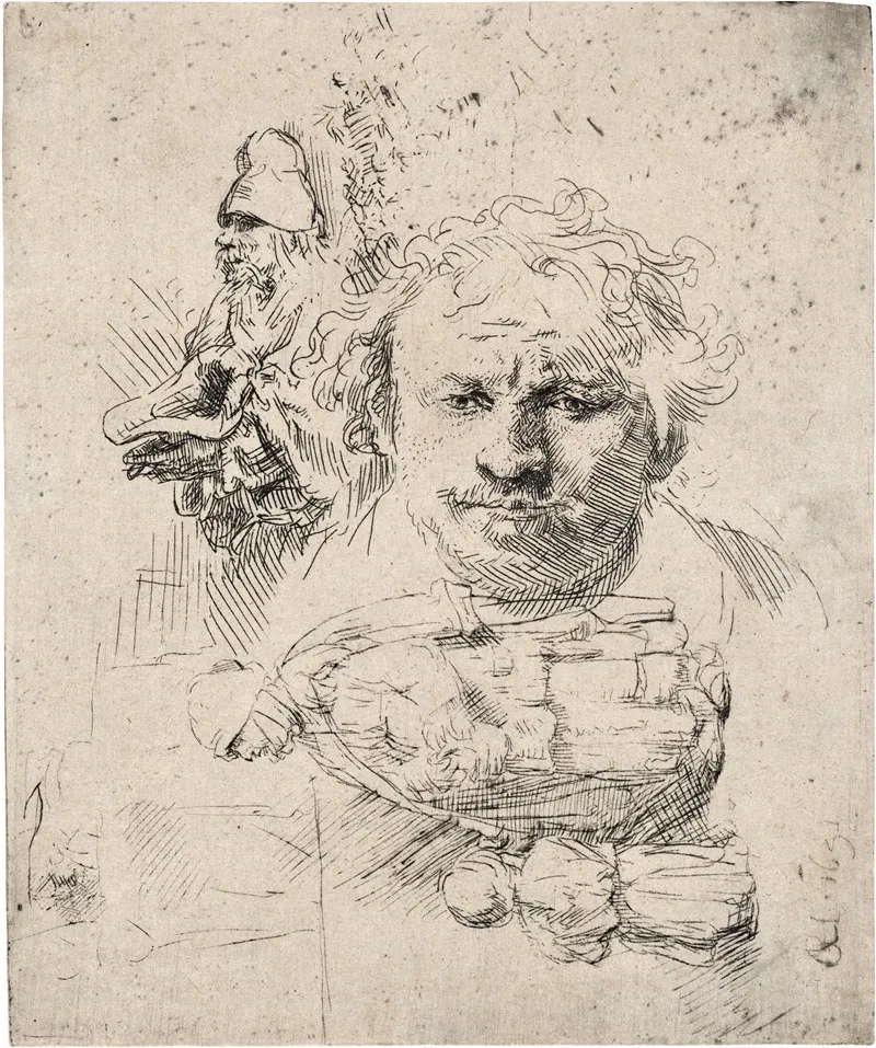 Sheet Of Studies With The Head Of The Artist A Beggar Man Woman And Child by Rembrandt van Rijn - Canvas Print