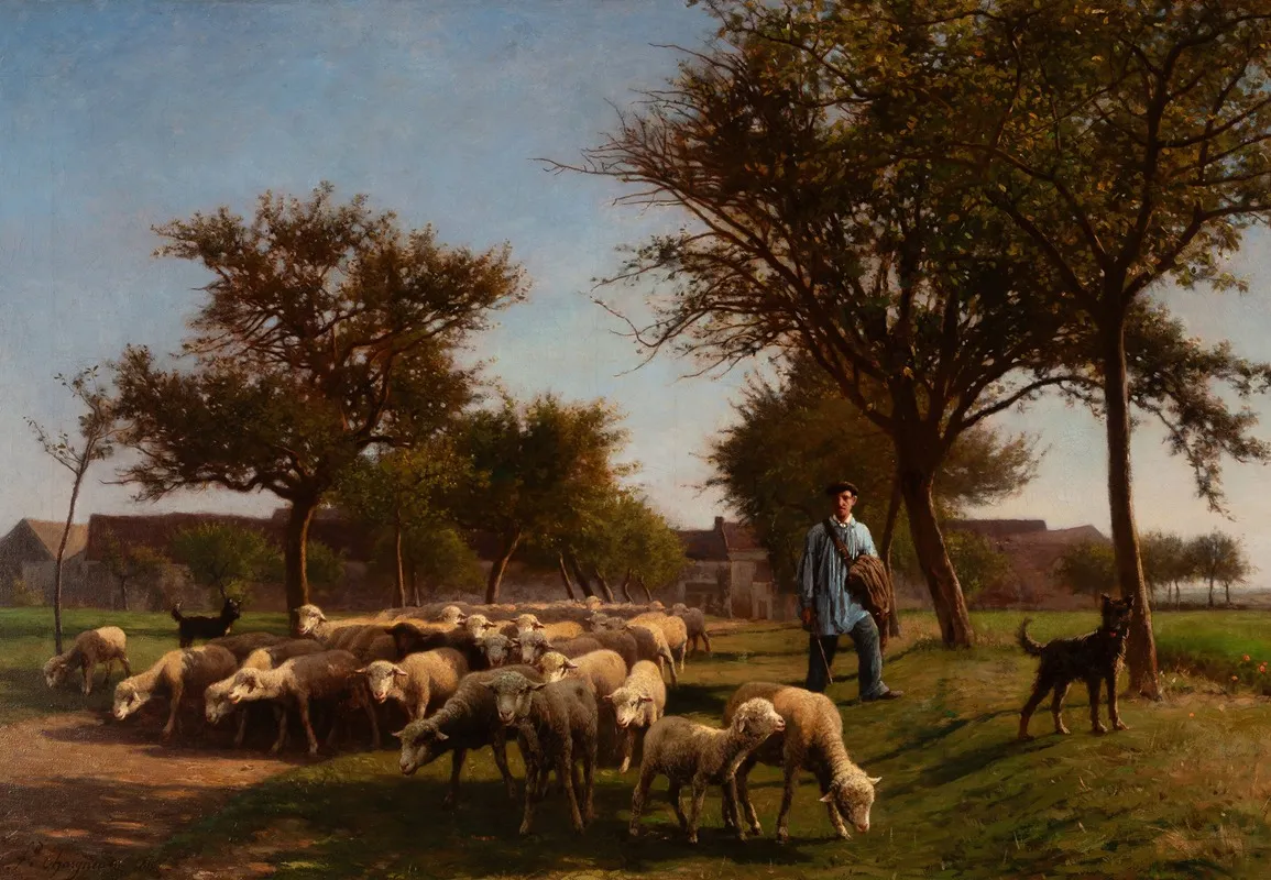 Shepherd With Dogs Tending His Flock